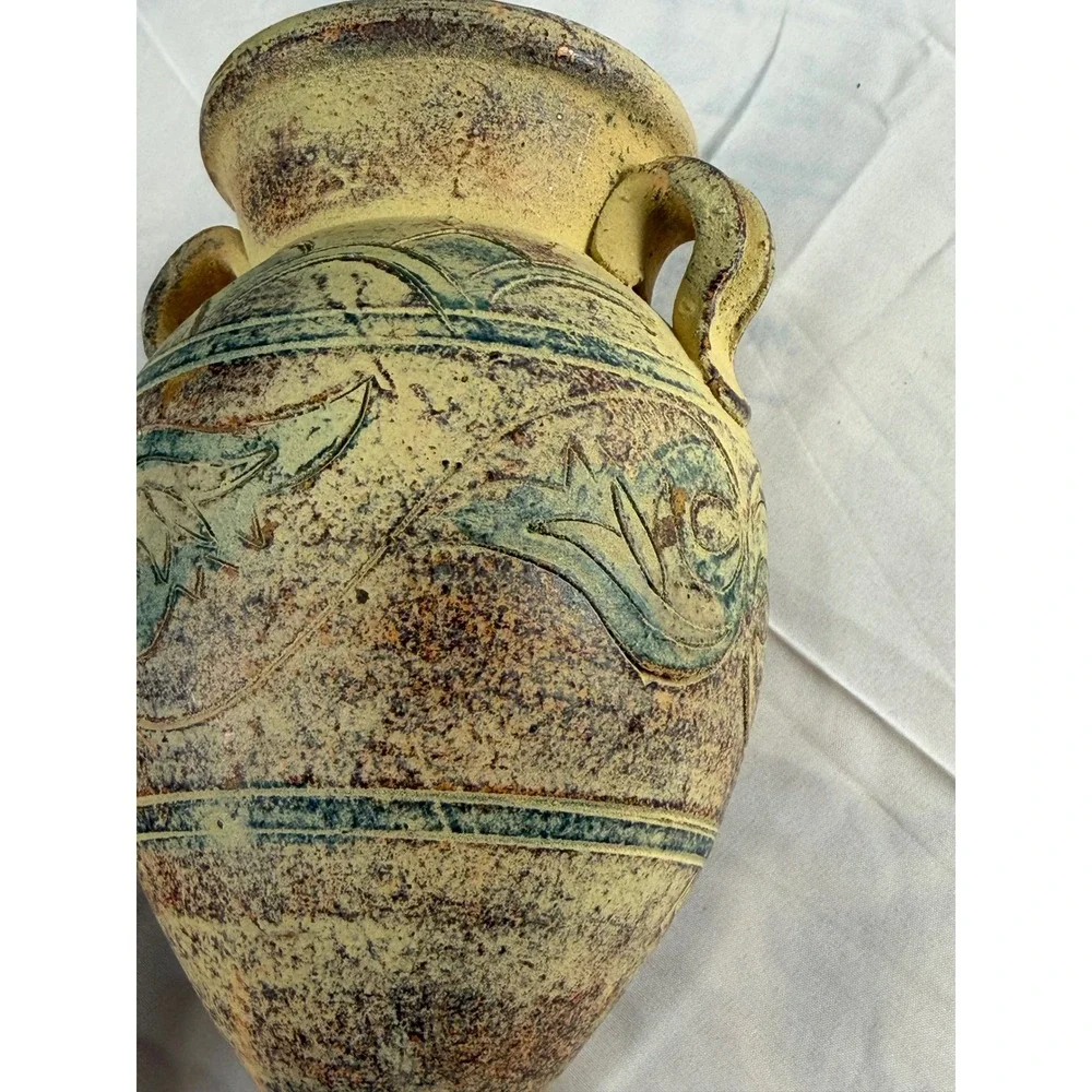 Vintage Style Terracotta Amphora Vase Rustic Greek Roman Decor 9in